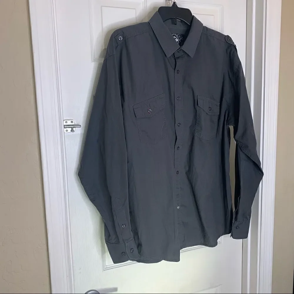 Drill Clothing Company Gray Button Down Long Sleeve Shirt